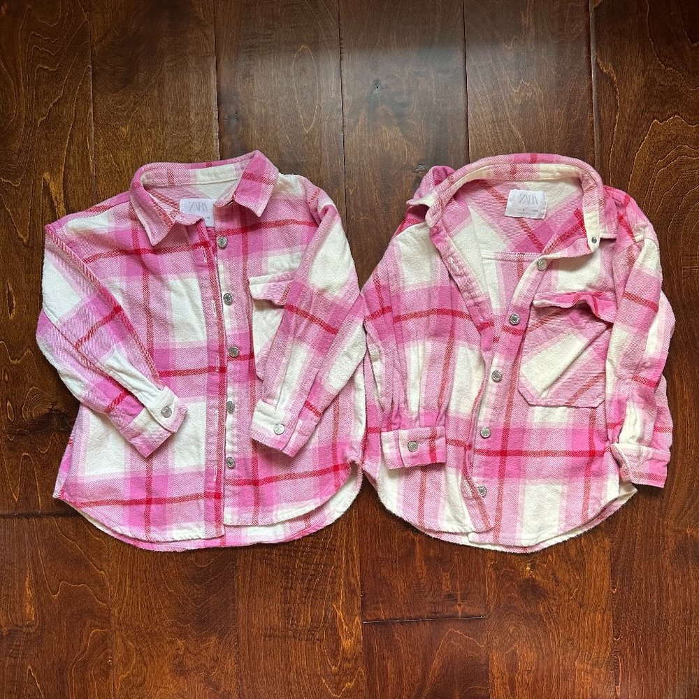 Zara Oversized Plaid Overshirt in Pink Color
